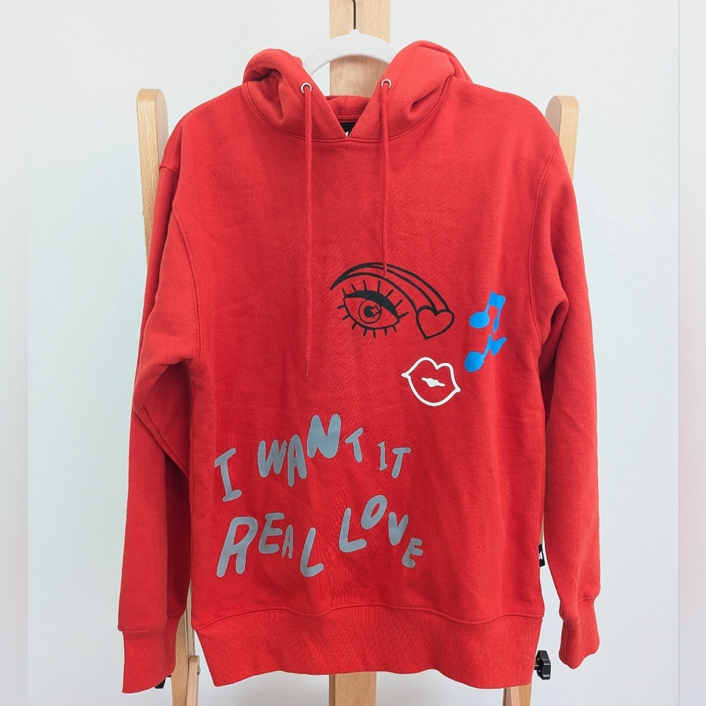 BTS "I Want It Real Love" Red Graphic Hoodie